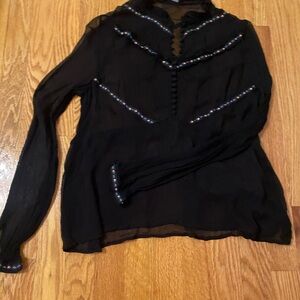 The Kooples Black Sheer Blouse with Colorful Trim